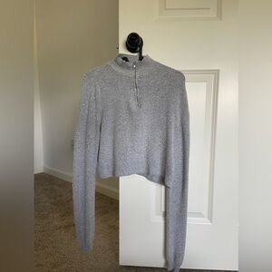 Brandy Melville Cropped Ribbed Half Zip One Size Color Gray